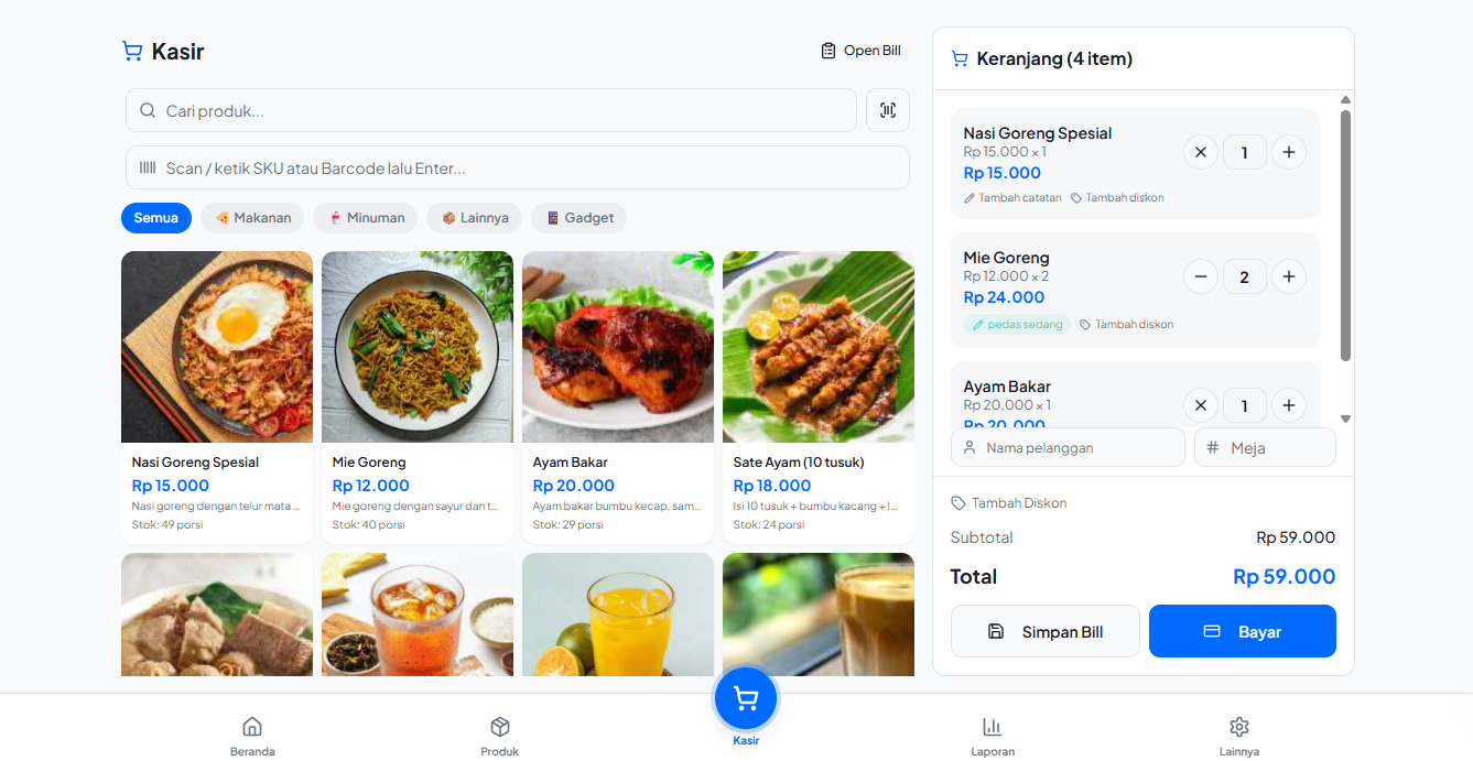 Transora POS dashboard